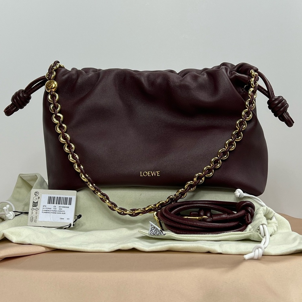 BURGUNDY NWT LOEWE FLAMENCO BAG IN MEDIUM, Napa calfskin. - Picture 9 of 15